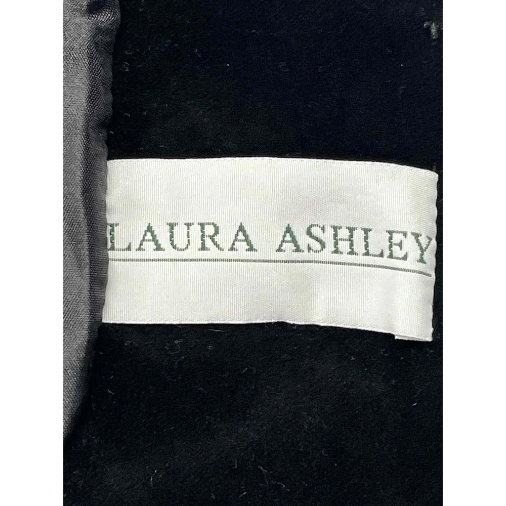Laura Ashley NWOT Vintage Black Velvet Fitted‎ Button Up Collarless Jacket Sz 12